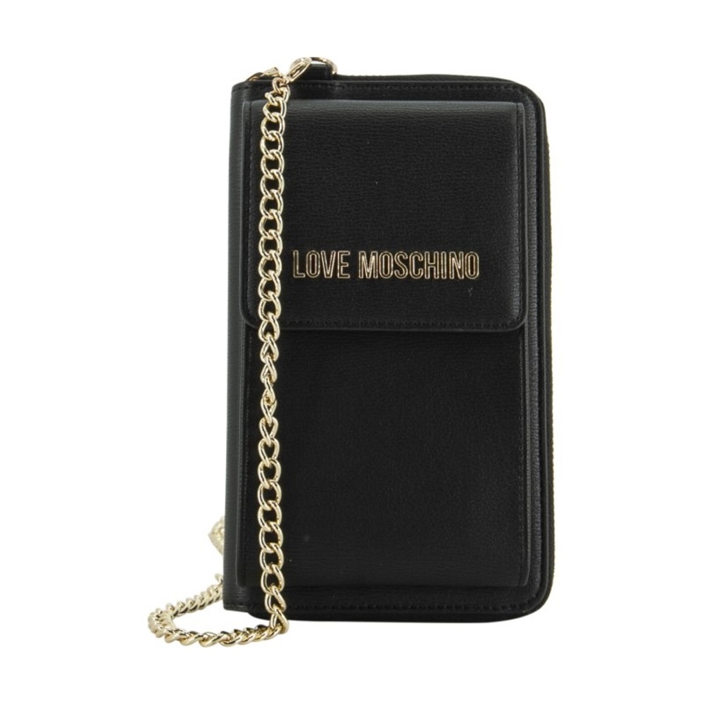 Used once! LOVE MOSCHINO black crossbody wallet logo purse gold chain